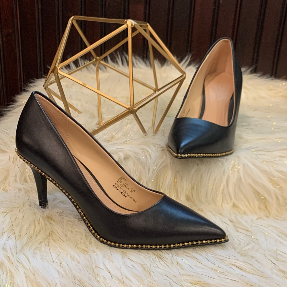 COACH  Waverly Black Leather Pump Heels with Gold Detailing Women’s 6.5 B